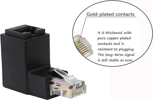 Alt view image 3 of 7 - CERRXIAN 90 Degree RJ45 Ethernet LAN Male to Female Cat5 / Cat5e / Cat6 Extender Adapter(2-Pack) Black,(Up Angle)