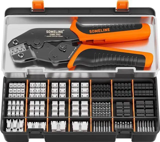 Main image of Crimp Tool Connector Kit, JST-XH 2.5mm/Dupont 2.54mm Connector Set, 21 Types of Connectors, 30-20 AWG Ratcheting Crimper for JST Series,KF2510,Molex,AMP EI Series