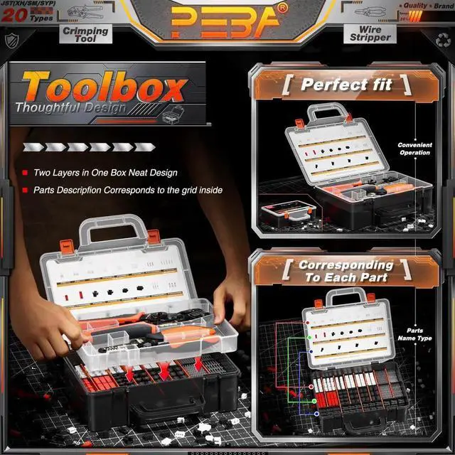 Alt view image 6 of 7 - JST Electrical Connectors Crimping Kit, Micro Connector Pin Crimping Tool AWG30-20 with 20 types JST-XH/JST-SM/SYP Electrical Connectors+Wire Stripper, Ratcheting Crimper for JST,Dupont,KF2510