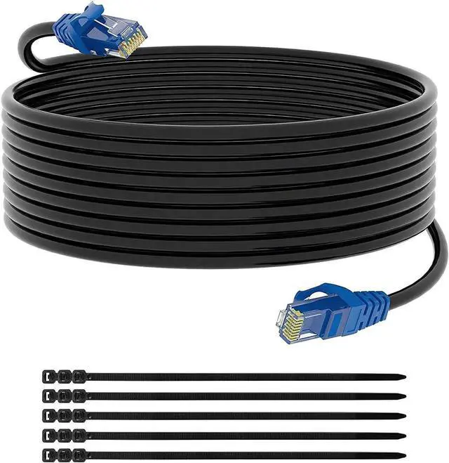 Main image of Cat6 Outdoor Ethernet Cable 100 feet, Adoreen Heavy Duty Cord(from 25ft to 300ft) Waterproof and Direct Burial & Indoor,POE,Cat 6 Cat5e Cat5 Network Internet RJ45 LAN,UV PE Jacket with 15 Ties (30.5m)