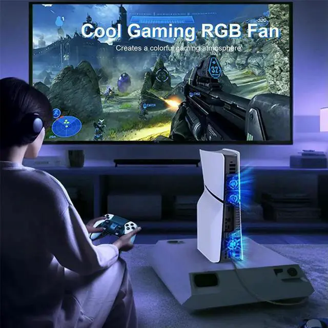 Alt view image 2 of 3 - JAENFONG Efficient Cooling System Quiet Game Console RGB Cooling Fan Cooling Game Accessories for Slim Disc and Digital Editio