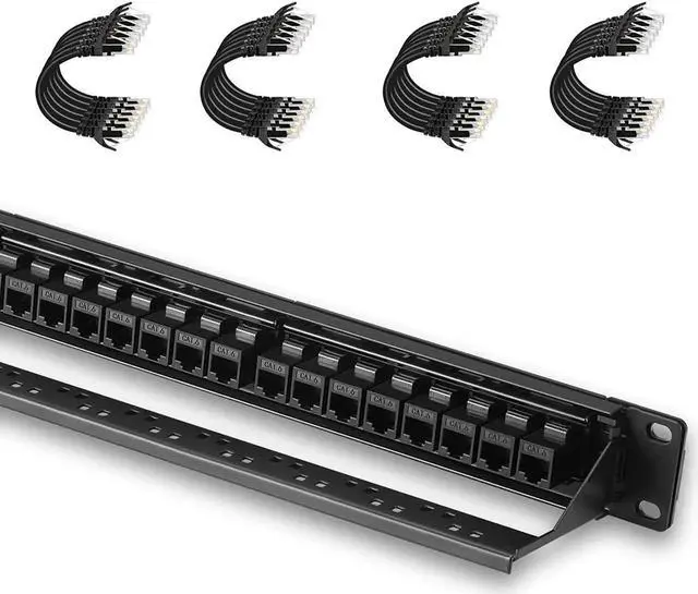 Main image of Patch Panel 24 Port Cat6 Bundle with Patch Cables Cat6 1ft 24 Pack Black