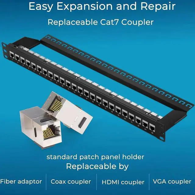 Alt view image 5 of 7 - Patch Panel 24 Port Cat7 with Inline Keystone 10G Support, Coupler Patch Panel STP Shielded 19-Inch with Removable Back Bar, 1U Network Patch Panel for Cat7, Cat6, Cat6A, Cat5e