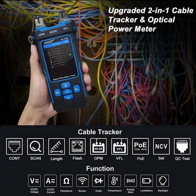 Alt view image 2 of 7 - Network Cable Tester with Optical Power Meter LCD Screen PoE ,RJ11 RJ45 Wire Cable Tracer for Telephone, Ethernet, Video, Tone Generator,CAT5 CAT6 Cable Toner DIY Electrician Tool