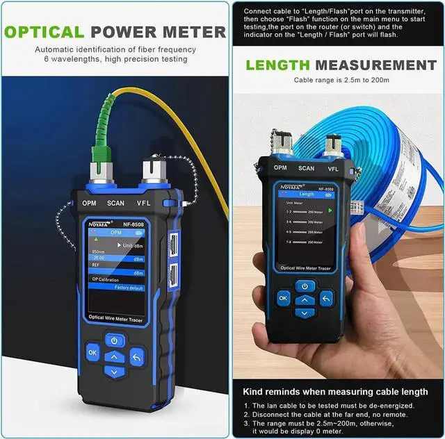 Alt view image 4 of 7 - Network Cable Tester with Optical Power Meter LCD Screen PoE ,RJ11 RJ45 Wire Cable Tracer for Telephone, Ethernet, Video, Tone Generator,CAT5 CAT6 Cable Toner DIY Electrician Tool