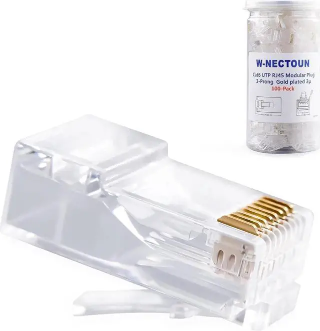 Main image of Cat6 RJ45 Connectors,100-PACK Cat 6 Ends/Cat6 Connector/Cat6 RJ45 Modular Plugs(3-Prong Gold Plated 3),UTP Network Plug for Solid Strand Cable