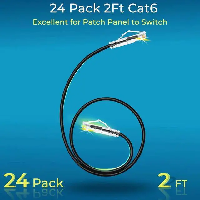Alt view image 3 of 6 - Patch Cables Cat6/ Cat6a 2ft (24 Pack) Slim, Cat6a Ethernet Patch Cable 10G Support, Snagless Cat 6 Patch Cable for Patch Panel to Switch, Flexiable Cat6 Ethernet Cable Black