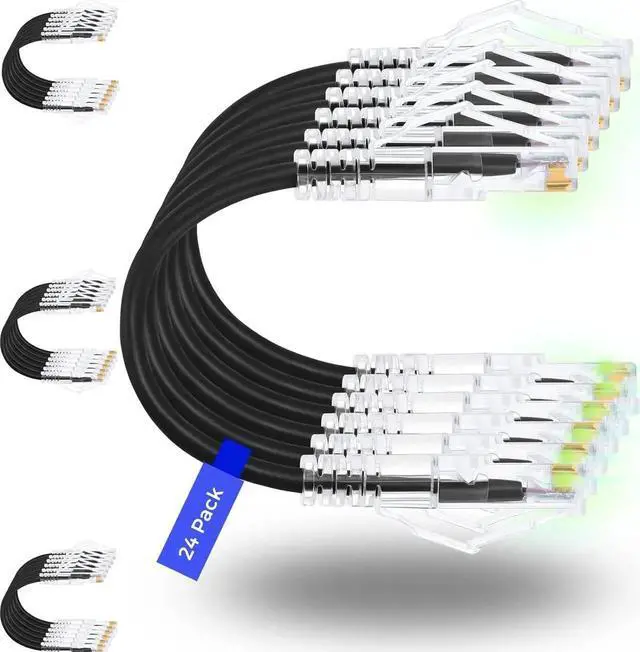 Main image of Patch Cables Cat6/ Cat6a 2ft (24 Pack) Slim, Cat6a Ethernet Patch Cable 10G Support, Snagless Cat 6 Patch Cable for Patch Panel to Switch, Flexiable Cat6 Ethernet Cable Black