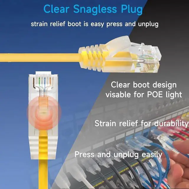 Alt view image 4 of 7 - Cat6a Slim Ethernet Patch Cable 3 ft (24 Pack), Cat6a Patch Cable for Data Centers, Cat 6 Patch Cable 10G, Network Patch Cables for Home and Enterprise Network -Yellow
