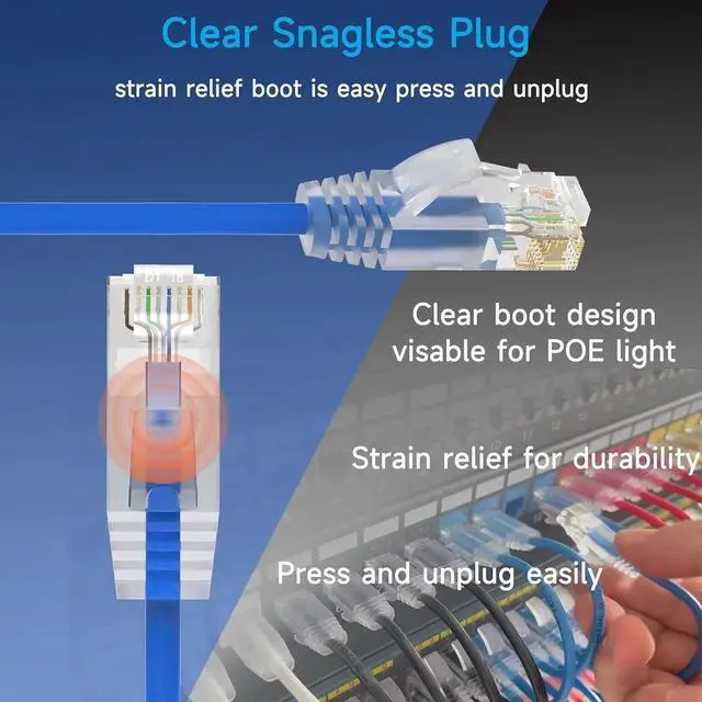 Alt view image 3 of 6 - Cat6a Slim Ethernet Patch Cable 1.5 ft (24 Pack), Cat6a Patch Cable for Data Centers, Cat 6 Patch Cable 10G, Network Patch Cables for Home and Enterprise Network -Blue
