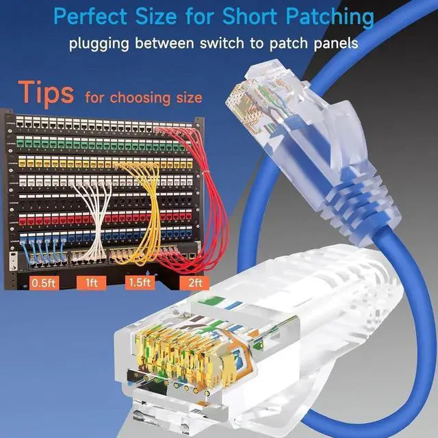 Alt view image 5 of 6 - Cat6a Slim Ethernet Patch Cable 1.5 ft (24 Pack), Cat6a Patch Cable for Data Centers, Cat 6 Patch Cable 10G, Network Patch Cables for Home and Enterprise Network -Blue