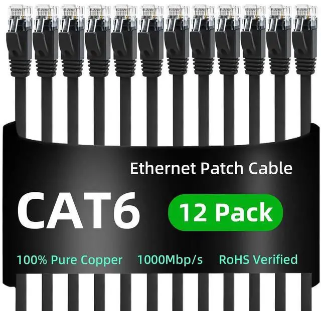 Main image of Cat 6 Ethernet Cable 1.5ft 12Pack - 3ft 5ft 7ft 10ft 15ft Lengths for Selection, Snagless 1000Mbp/s High Speed Cat6 Ethernet Cord, STP Shield Pure Copper, Outdoor & Indoor (1.5 Feet,12 Pack)