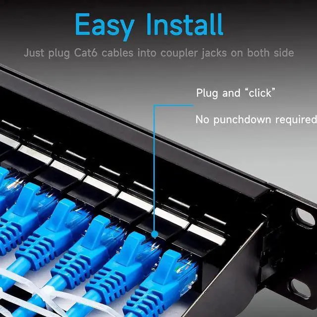 Alt view image 5 of 6 - 24 Port RJ45 Patch Panel Cat6 Feed Through, Coupler Network Patch Panel 19 Inch, Inline Keystone Ethernet Patch Panel with Back Bar