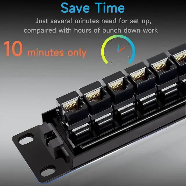 Alt view image 3 of 6 - 24 Port RJ45 Patch Panel Cat6 Feed Through, Coupler Network Patch Panel 19 Inch, Inline Keystone Ethernet Patch Panel with Back Bar