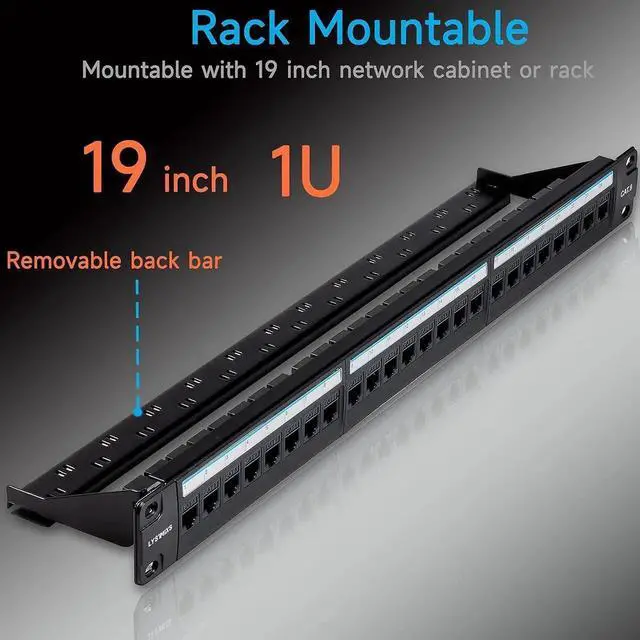 Alt view image 6 of 6 - 24 Port RJ45 Patch Panel Cat6 Feed Through, Coupler Network Patch Panel 19 Inch, Inline Keystone Ethernet Patch Panel with Back Bar