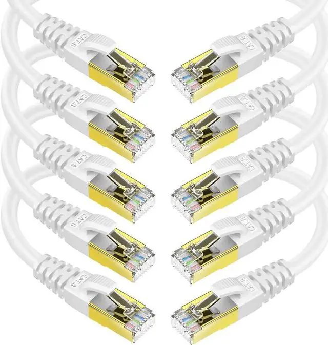 Main image of CAT8 Ethernet Cable Shielded SFTP Internet Network Patch Cord, Heavy Duty High Speed LAN Cables w Gold Plated RJ45 Connector Professional for Router, Modem, Gaming (1 Feet, 10 Pack White)