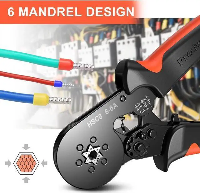 Alt view image 6 of 7 - Ferrule Crimping Tool,Hexagonal Sawtooth Self-Adjustable Ratchet Wire Terminals Crimper for AWG23-10 Bootlace End-Sleeves Ferrule