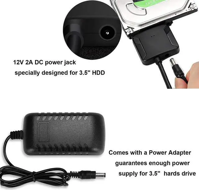 Alt view image 6 of 7 - JAENFONG SATA to USB Adapter  USB 3.0 to 2.5"/3.5" SATA III Hard Drive Adapter with UASP, Includes 12V 2A Power Supply for SSD/HDD External Transfer