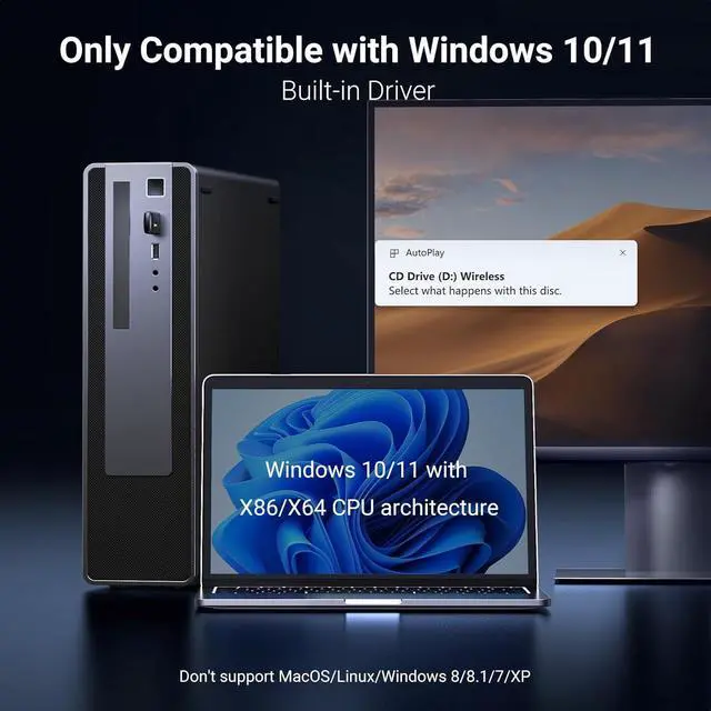 Alt view image 7 of 7 - UGREEN WiFi Adapter for Desktop PC, AX900 USB WiFi 6 Adapter with 5GHz/2.4GHz Dual Band, Built-in Driver for Windows 10/11