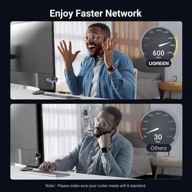 Alt view image 4 of 7 - UGREEN WiFi Adapter for Desktop PC, AX900 USB WiFi 6 Adapter with 5GHz/2.4GHz Dual Band, Built-in Driver for Windows 10/11