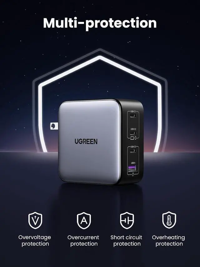 Alt view image 6 of 7 - UGREEN Nexode 100W GaN USB C Charger, 4-Port Compact Foldable Fast Laptop Charger Power Adapter for MacBook Pro/Air, iPad Pro, iPhone 17/16/15 Series, Galaxy S25/S24, Pixel 10/9, Steam Deck, Pixelbook