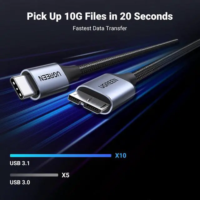 Alt view image 5 of 7 - UGREEN 10 Gbps Micro B to USB C Hard Drive Cables, 6.6FT USB C to Micro B, External Hard Drive Cable Compatible with MacBook Pro/Air, iPad/Tablet, iPhone, Samsung Galaxy S24, WD Seagate etc