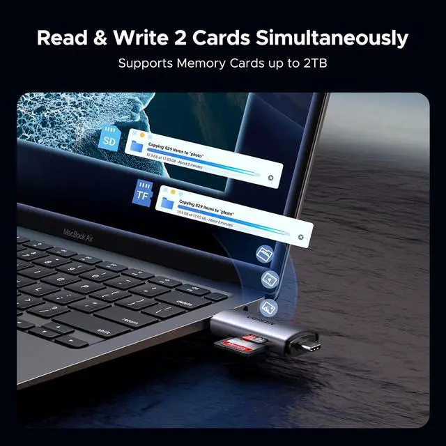 Alt view image 3 of 7 - UGREEN SD Card Reader USB C, USB 3.0 Micro SD Card Reader 2 in 1 Memory Card Reader for MicroSD SDHC SDXC Compatible with PC Computer MacBook Laptop iPad iPhone 17 16 15 Pro/Pro Max