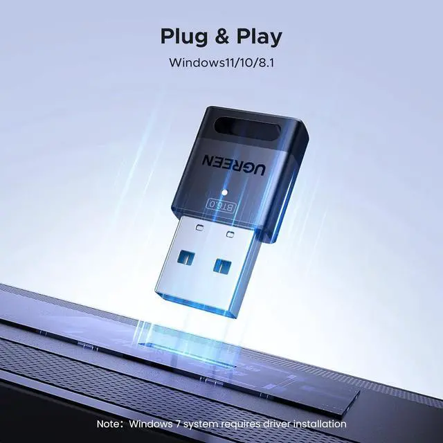 Alt view image 2 of 6 - UGREEN USB Bluetooth Adapter for PC, Bluetooth 6.0 Dongle Receiver EDR & BLE, Plug & Play for Windows 11/10/8.1, for Headphone/Keyboard/Mouse/Speakers/Printer