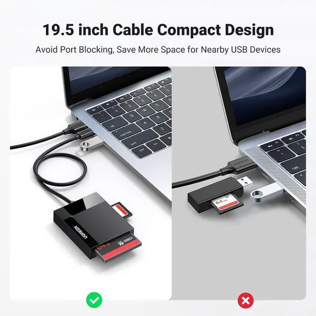 Alt view image 2 of 7 - UGREEN SD Card Reader USB 3.0 Card Hub Adapter 5Gbps Read 4 Cards Simultaneously CF, CFI, TF, SDXC, SDHC, SD, MMC, Micro SDXC, Micro SD, Micro SDHC, MS, UHS-I (Black)