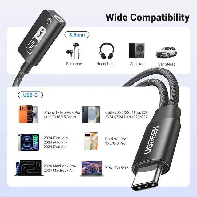 Alt view image 7 of 7 - UGREEN Magnetic USB C to 3.5mm Audio Adapter and Charger 2 in 1 Hi-Res 32bit/384kHz Aux to USB C with PD 60W Fast Charging Dongle Cable for iPhone 17 Pro Max, Switch 2, Galaxy S25Ultra, iPad Pro