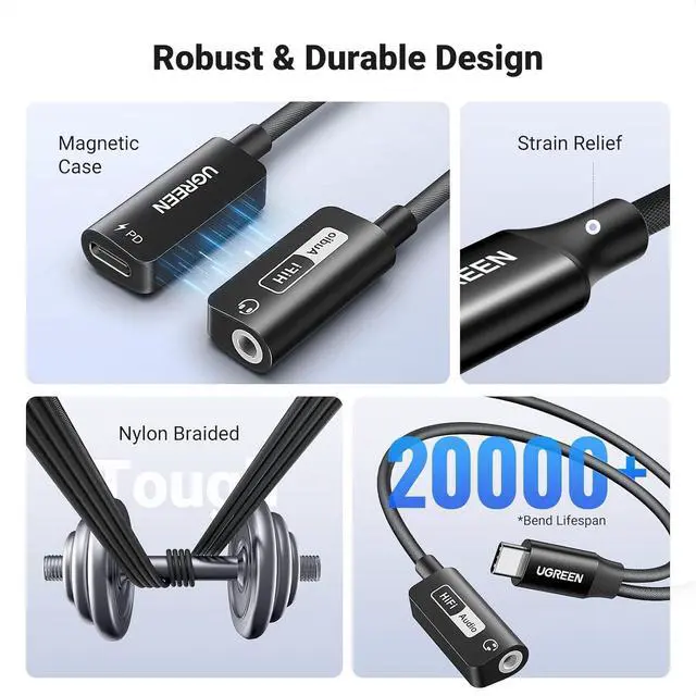 Alt view image 3 of 7 - UGREEN Magnetic USB C to 3.5mm Audio Adapter and Charger 2 in 1 Hi-Res 32bit/384kHz Aux to USB C with PD 60W Fast Charging Dongle Cable for iPhone 17 Pro Max, Switch 2, Galaxy S25Ultra, iPad Pro