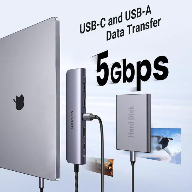 Alt view image 5 of 7 - UGREEN Revodok 1071 USB C Hub for Laptop 7 in 1 Dock 4K HDMI, 100W PD Charging, USB-C & 2 USB-A 5Gbps Data Ports, SD/TF Card Reader for MacBook Pro/Air, iPad Pro, XPS, Thinkpad