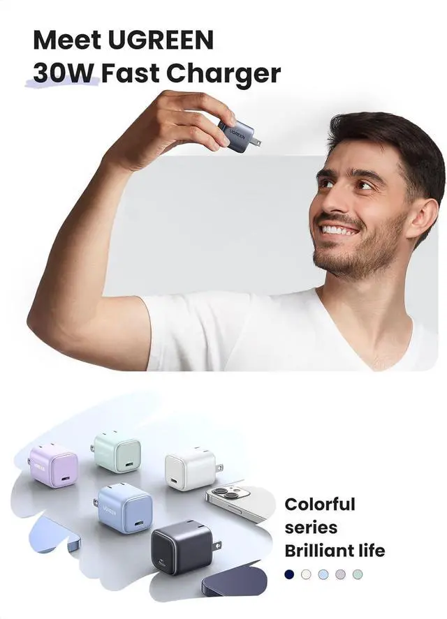 Alt view image 5 of 7 - UGREEN 30W USB C Charger for iPhone 17, Nexode Foldable GaN PPS Compact Fast Wall Charger Block, USB-C Power Adapter for iPhone 17/16/15/14, Galaxy S25/S24/S23/S22 (Black)