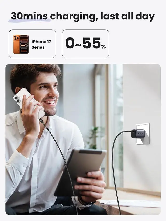 Alt view image 4 of 7 - UGREEN 30W USB C Charger for iPhone 17, Nexode Foldable GaN PPS Compact Fast Wall Charger Block, USB-C Power Adapter for iPhone 17/16/15/14, Galaxy S25/S24/S23/S22 (Black)