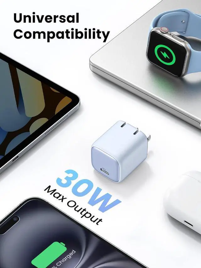 Alt view image 4 of 6 - UGREEN 30W USB C Charger, Nexode Foldable GaN PPS Compact Fast Wall Charger Block, USB-C Power Adapter for iPhone 17/16/15/14, Galaxy S25/S24/S23, Pixel 9/8/7, MacBook Air, iPad(Blue)