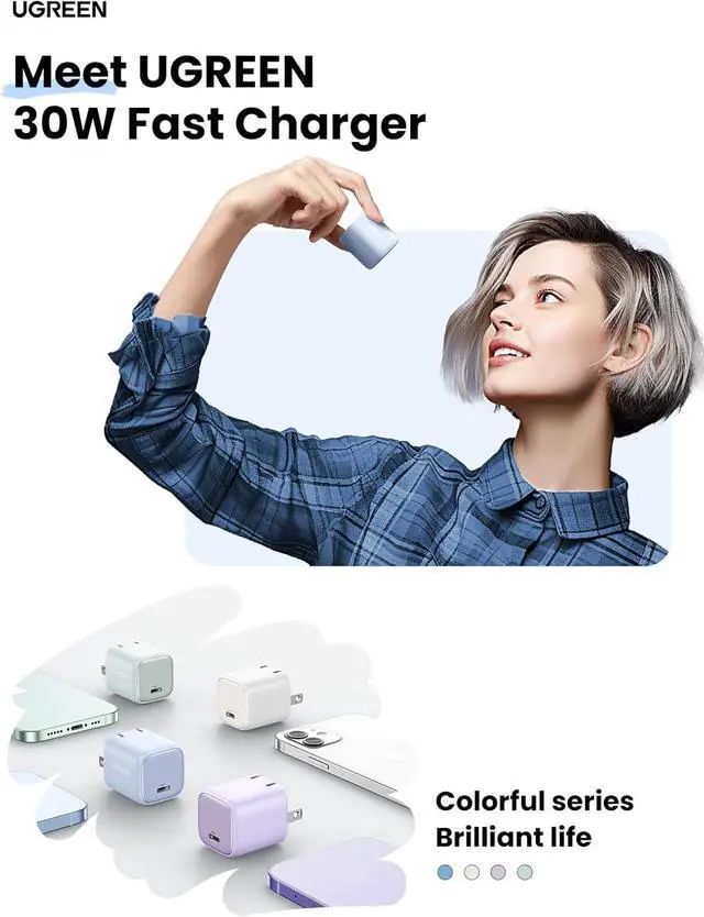 Alt view image 5 of 6 - UGREEN 30W USB C Charger, Nexode Foldable GaN PPS Compact Fast Wall Charger Block, USB-C Power Adapter for iPhone 17/16/15/14, Galaxy S25/S24/S23, Pixel 9/8/7, MacBook Air, iPad(Blue)