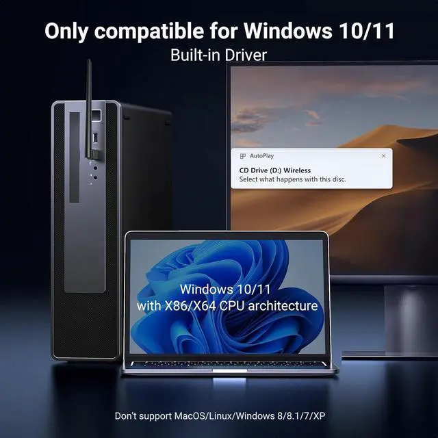 Alt view image 5 of 7 - UGREEN WiFi Adapter for Desktop PC, AX900 USB WiFi 6 Adapter with 5GHz/2.4GHz Dual Band, 6dBi High Gain Antenna, Built-in Driver for Win11/10
