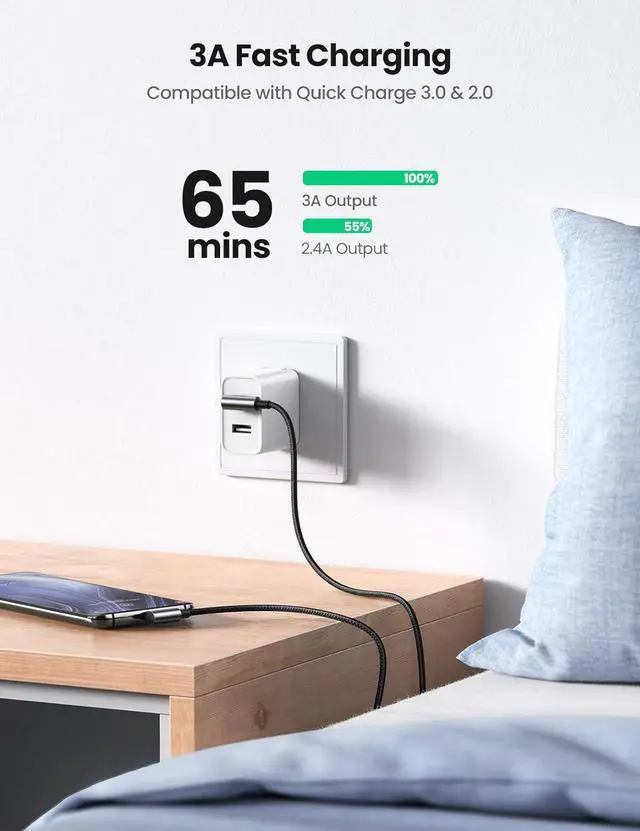 Alt view image 3 of 7 - UGREEN USB to USB C Cable 90 Degree USB C Fast Charging Cord Compatible with iPhone 16/16 Plus/16 Pro/16 Pro Max/15/Samsung Galaxy S10/S10+/Pixel 7/6a/LG G8/G7/Pixel/Switch, etc, 1.6FT
