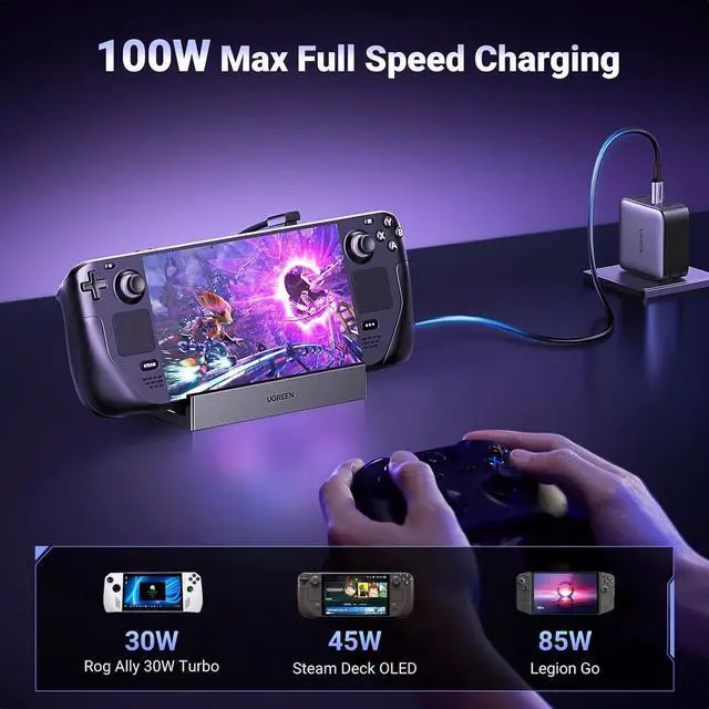 Alt view image 4 of 7 - UGREEN Steam Deck Dock 9-in-1 USB C Docking Station with Foldable Stand, 4K@60Hz HDMI, Gigabit Ethernet, PD 100W, 10Gbps USB A&C 3.2, TF/SD Compatible with Steam Deck, Rog Ally, Rog X, Legion Go etc.