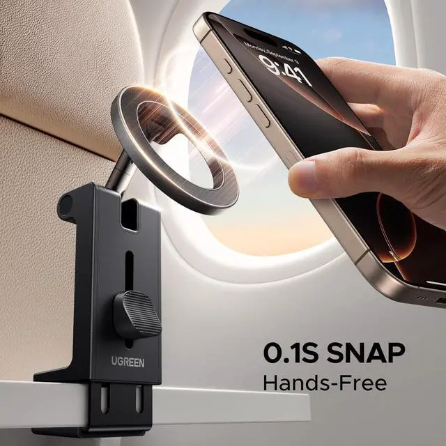 Alt view image 3 of 7 - UGREEN Airplane Phone Holder for Magsafe Air Plane Travel Essentials Magnetic Phone Mount Compatible with iPhone 17 Air 16 15 14 Plus 13 12 Pro Max Mini Magsafe Case, Handsfree for Long Flight Flying