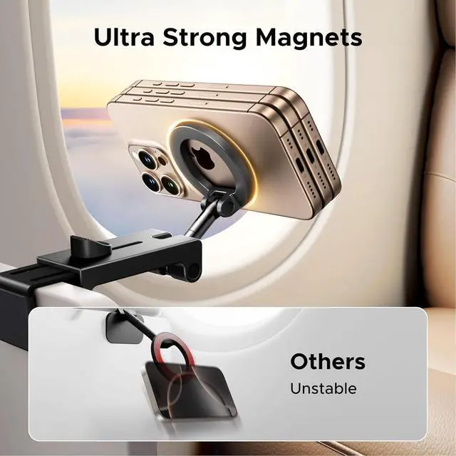 Alt view image 7 of 7 - UGREEN Airplane Phone Holder for Magsafe Air Plane Travel Essentials Magnetic Phone Mount Compatible with iPhone 17 Air 16 15 14 Plus 13 12 Pro Max Mini Magsafe Case, Handsfree for Long Flight Flying