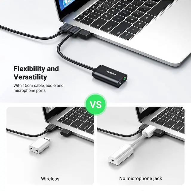 Alt view image 2 of 7 - UGREEN USB to Audio Jack Sound Card Adapter with Dual TRS 3-Pole 3.5mm Headphone and Microphone USB to Aux 3.5mm External Audio Converter for Windows Mac Linux PC Laptops Desktops PS5 Switch 2