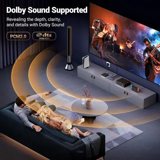 Alt view image 7 of 7 - UGREEN 8K@60Hz HDMI Switch 5 in 1 Out Aluminum Support 4K@240Hz HDR10+ HDCP 2.3 CEC HDMI 2.1 Switcher Splitter with Power Adapter Compatible with PS5/4 Xbox Nintendo Switch Roku Apple TV Fire Stick