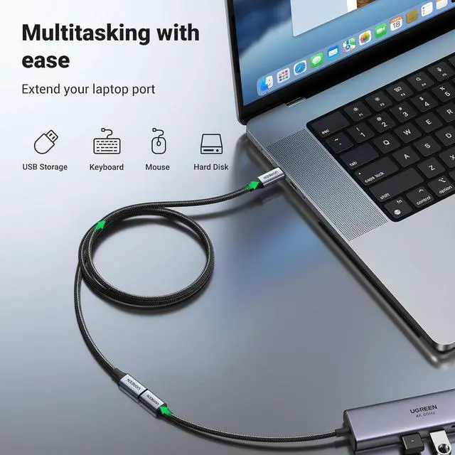 Alt view image 3 of 7 - UGREEN USB C Extension 10Gbps USB 3.2, USB-C Extension Cable 100W/4K 60Hz Compatible with iPhone 16/15, M3 MacBook Pro/Air, iPad Air 2024, Galaxy S24 Ultra Switch Consoles etc. (Grey, 1 m)