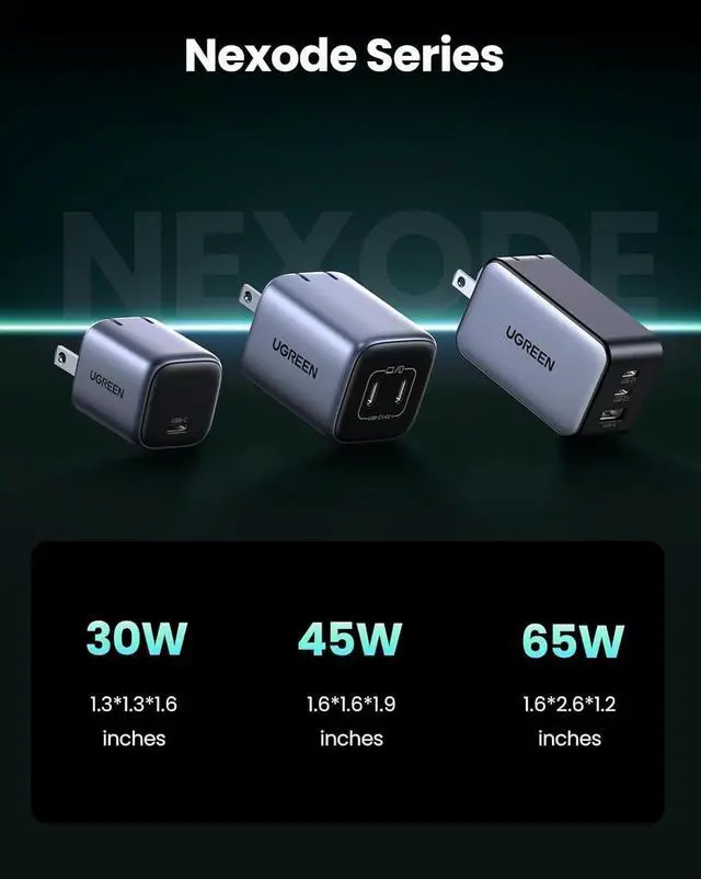 Alt view image 7 of 7 - UGREEN 45W USB C Charger for iPhone 17, Nexode 2 Port GaN Foldable PPS Wall Charger Block Support Samsung Super Fast Charging 2.0 for Galaxy S25/S24 iPhone 17/16/15, iPad, MacBook, Steam Deck (Black)