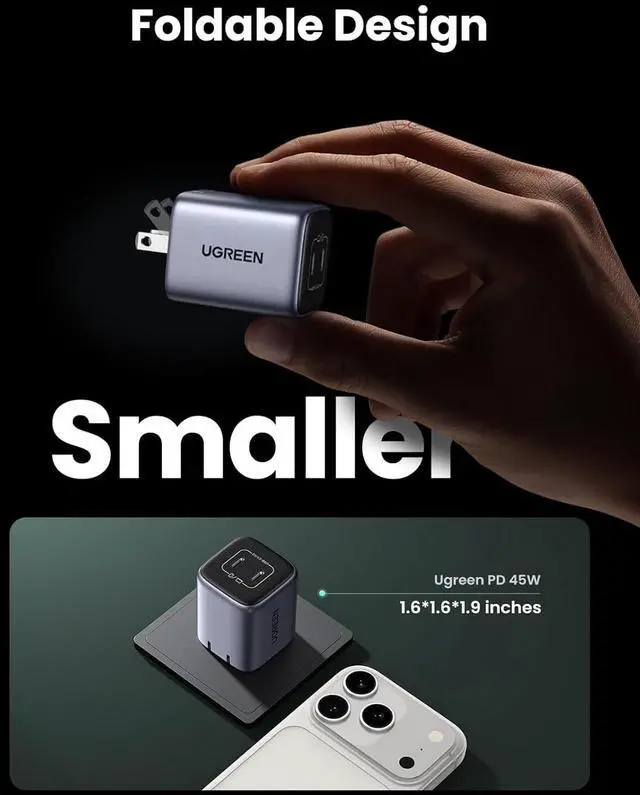 Alt view image 6 of 7 - UGREEN 45W USB C Charger for iPhone 17, Nexode 2 Port GaN Foldable PPS Wall Charger Block Support Samsung Super Fast Charging 2.0 for Galaxy S25/S24 iPhone 17/16/15, iPad, MacBook, Steam Deck (Black)