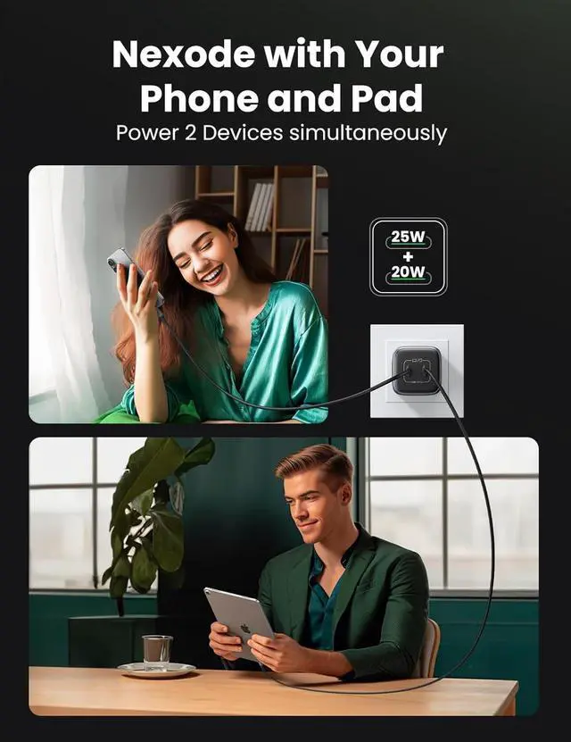 Alt view image 2 of 7 - UGREEN 45W USB C Charger for iPhone 17, Nexode 2 Port GaN Foldable PPS Wall Charger Block Support Samsung Super Fast Charging 2.0 for Galaxy S25/S24 iPhone 17/16/15, iPad, MacBook, Steam Deck (Black)