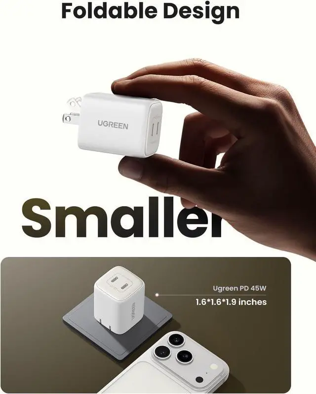 Alt view image 7 of 7 - UGREEN 45W USB C Charger, Nexode 2 Port GaN Foldable PPS Wall Charger Block Support Samsung Super Fast Charging 2.0 for Galaxy S25/S24/Note 20, iPhone 16/15/14, iPad, MacBook, Steam Deck (White)