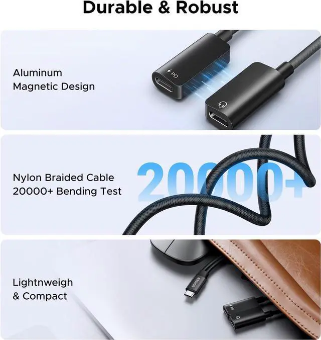 Alt view image 3 of 7 - UGREEN Magnetic USB C Splitter 1 in 2 Out Dual USB C Headphone and Charger Type C Audio Adapter with PD 60W Fast Charging Dongle Cable for iPhone 17 Pro Max, Galaxy S25, Pixel 10, iPad Pro, Switch 2