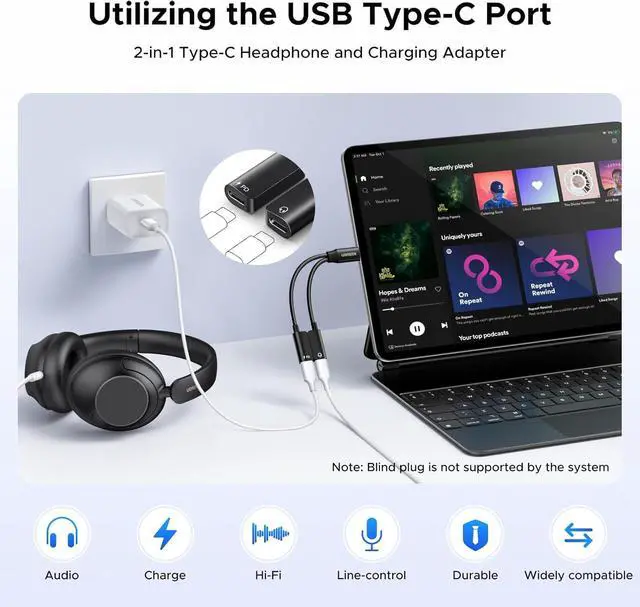 Alt view image 7 of 7 - UGREEN Magnetic USB C Splitter 1 in 2 Out Dual USB C Headphone and Charger Type C Audio Adapter with PD 60W Fast Charging Dongle Cable for iPhone 17 Pro Max, Galaxy S25, Pixel 10, iPad Pro, Switch 2